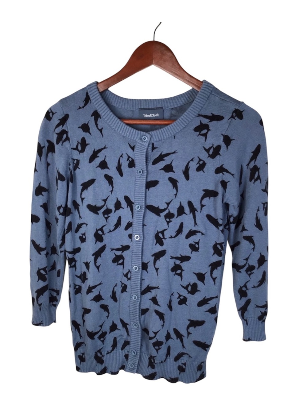 ModCloth Blue Shark Cardigan Size Medium.